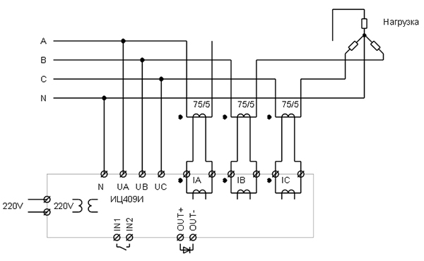 Пример схемы подключения индикатора ИЦ409И