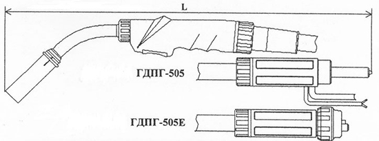 Длина горелок ГДПГ-505, ГДПГ-505Е