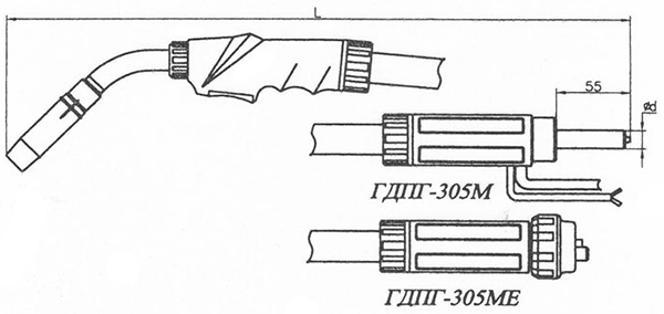 Размеры горелок ГДПГ-305М, ГДПГ-305МЕ 