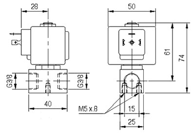 Рисунок.1. Габаритный чертеж клапана электромагнитного M2401 (341607)