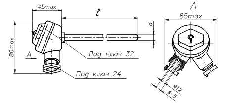 Габаритный чертеж термопреобразователей сопротивления ТСМ-0890В