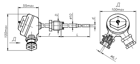 Габаритный чертеж термопреобразователей сопротивления ТСП -1390В