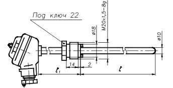 Габаритный чертеж преобразователей термоэлектрических ТХА-1090В, ТХК-1090В