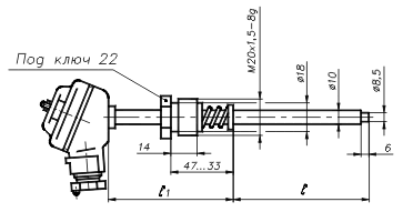Габаритный чертеж преобразователей термоэлектрических ТХА-1090В, ТХК-1090В
