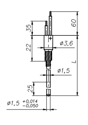 Рис. 1 - габаритный чертеж преобразователей термоэлектрических ТХА-1590В, ТХК-1590В
